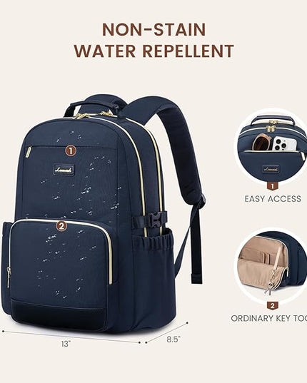 LOVEVOOK Laptop Backpack for Women with Pouch Pocket for Large Capacity Cup,17 Inch Laptop Computer Bag Travel Backpack Purse,Waterproof Work Business Backpack College Teacher Bags,Dark Blue