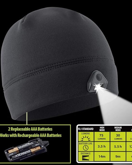 POWERCAP LED Hat Light 150 Lumens Rechargeable Fleece Beanie with Bright Built-in Headlamp Waterproof LED Warm One Size Cap