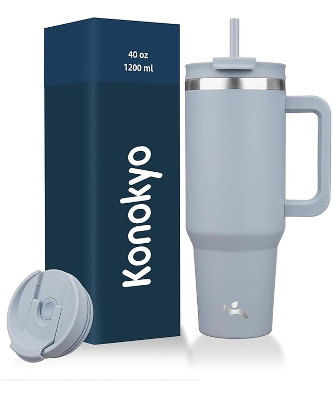 40 oz Tumbler with Handle and 2 Straws,2 in 1 Lid Insulated Water Bottle Stainless Steel Travel Coffee Mug,Lavender
