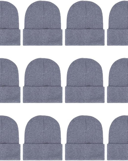 ZH 12-Pack Knitted Winter Beanie Hats for Men and Women, Warm and Cozy Cuffed Skull Caps, Bulk Purchase