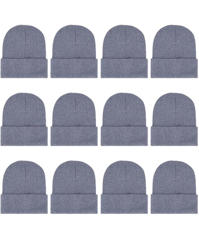 ZH 12-Pack Knitted Winter Beanie Hats for Men and Women, Warm and Cozy Cuffed Skull Caps, Bulk Purchase