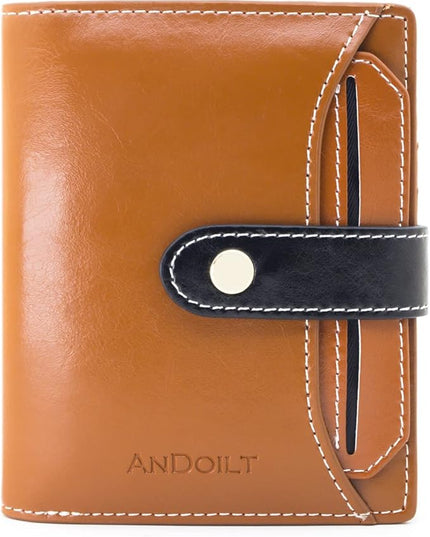 ANDOILT Wallets for Women Genuine Leather Small Bifold Wallet RFID Blocking Card Case Purse with ID Window Coin Pocket | Small, RFID Blocking, Card Case, Purse, with ID Window, Coin Pocket