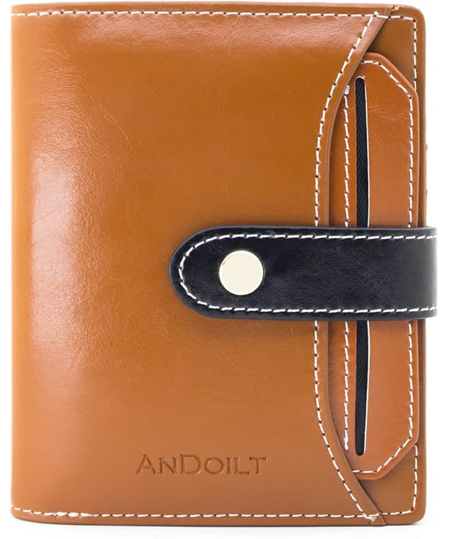 ANDOILT Wallets for Women Genuine Leather Small Bifold Wallet RFID Blocking Card Case Purse with ID Window Coin Pocket | Small, RFID Blocking, Card Case, Purse, with ID Window, Coin Pocket