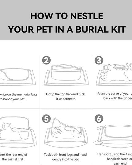 Pet Burial Bag for Dogs, Cats, Large Pets up to 80lb - Pet Caskets or Burial Boxes Alternative, Eco-Conscious Pet Body Bag with Handle & Custom Memorial Surface (Gray, L)