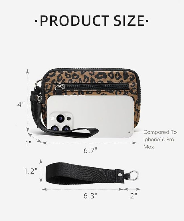 WESTBRONCO Wristlet Wallets for Women Nylon Quilted RFID Wallet with 3 Zipper Purse for Travel