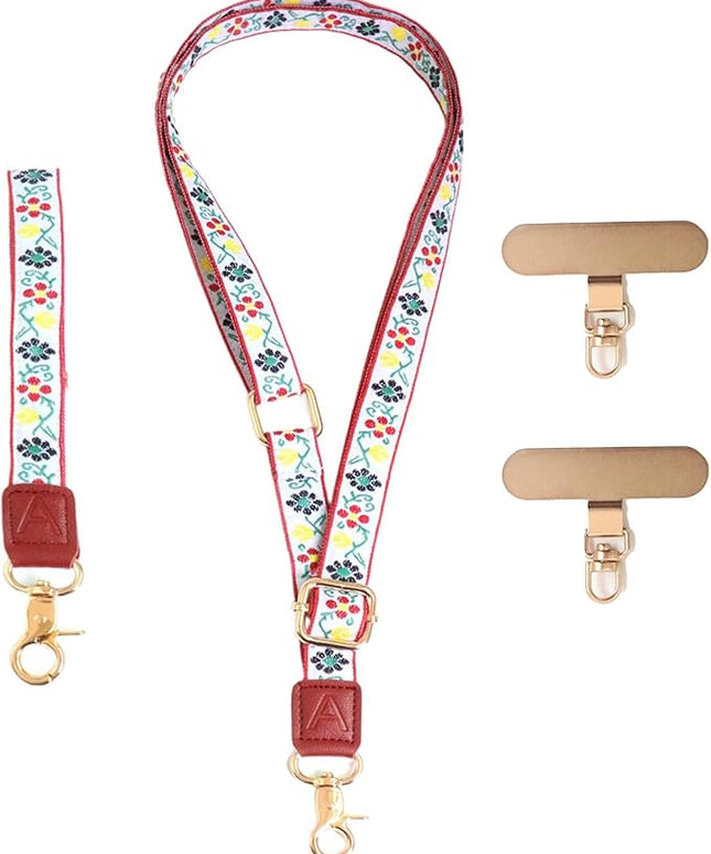 LEMEDE Phone Charm Lanyard, Gold Buckle Adjustable Crossbody and Wrist Strap with 2pcs 360-Degree Rotatable Phone Pad