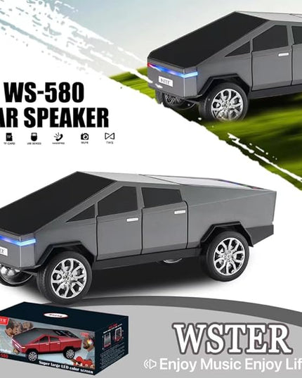 Futuristic Pickup Truck Bluetooth Speaker with LED Display Screen – TWS Stereo, FM Radio, USB/TF Playback, LED Headlights, Built-in Mic, Gift for Truck Fans, Auto Style Lovers&Tech Collectors (Silver)