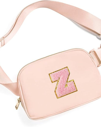 Gitus 6 7 8 9 10 Year Old Girl Gifts Belt Bag Fanny Pack Crossbody Bags with Initial Letter Patch Things for Teen Girls Easter Gifts for Girls Travel Essentials（Coral Pink-Z）