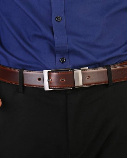 beltox fine Men's Dress Belt Leather Reversible 1.25" Wide Rotated Buckle Gift Box
