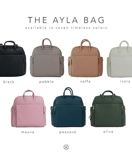Ayla & Co Full-Size Diaper Bag Backpack, Baby Essentials Cross-Body Changing Bag for Baby Girl/Boy Convertible Straps Portable Tote Bag, Baby Changing Pad, Insulated Pockets & Pouch, Peacock