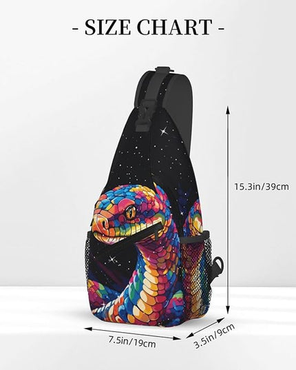 Animal Face Sling Bag Crossbody Bags Chest Bag Backpack for Travel Running and Hiking for Men Women Colorful Snake