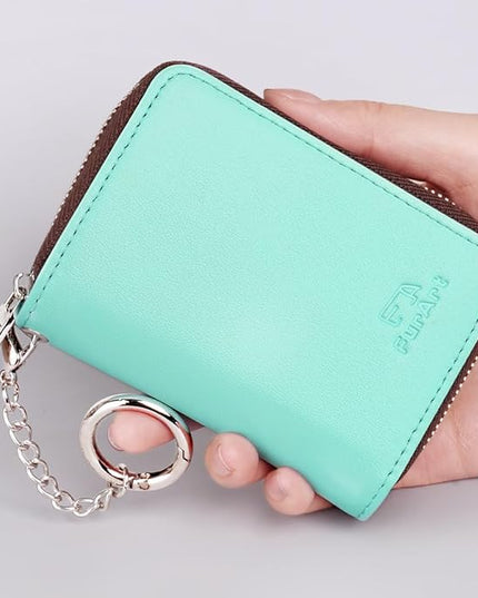 FurArt Zipper Wallet Women, RFID Blocking Credit Card Wallet, Business Card Holder, Compact Size KeyChain Wallet