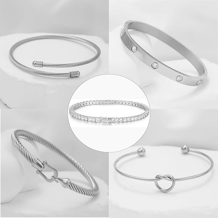 18 K Gold Plated Love Bangle Bracelet Stack Cuff Jewelry for Women Jewelry Set for Women Gift with Box