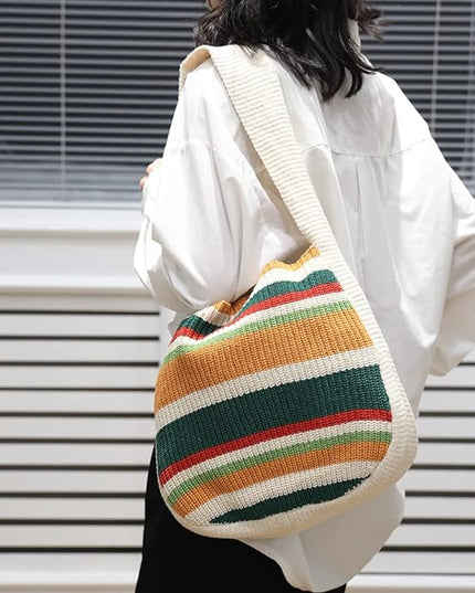 ENBEI Women's Crochet Tote Bag Knit Shoulder bag,Aesthetic Bag,Cute Eco-Friendly Tote for Travel,Daily Use,Gift Box Packaging