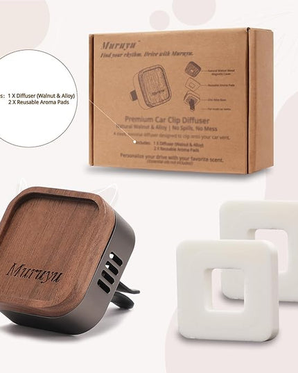 Car Diffuser, Walnut Wood & Zinc Alloy with Magnetic Closure, Refillable DIY Scent Personalization, Elegant Car Air Freshener Vent Clip for Drivers (Essential Oils Sold Separately)