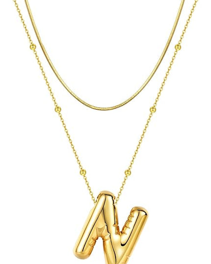 LUCA SMITH Initial Necklaces for Women, Dainty Balloon Bubble Letter, Name Letter Alphabet Pendant Layered Choker Chain Jewelry Gift