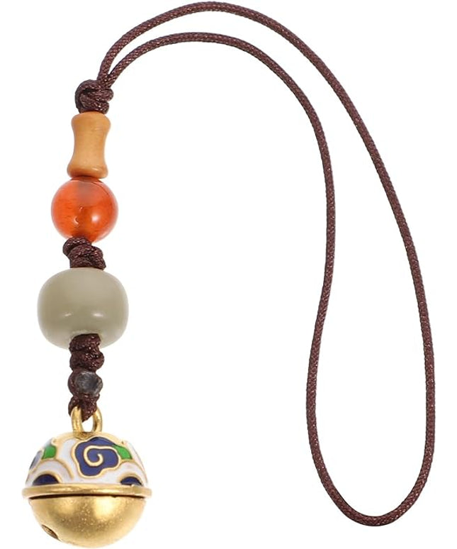 Vintage Brass Phone Pendant Key Chain Retro Handicraft Charm for Mobile Accessories Delicate Multi-functional Keychain Decoration Stylish DIY Pendant Gift for Family Random Color