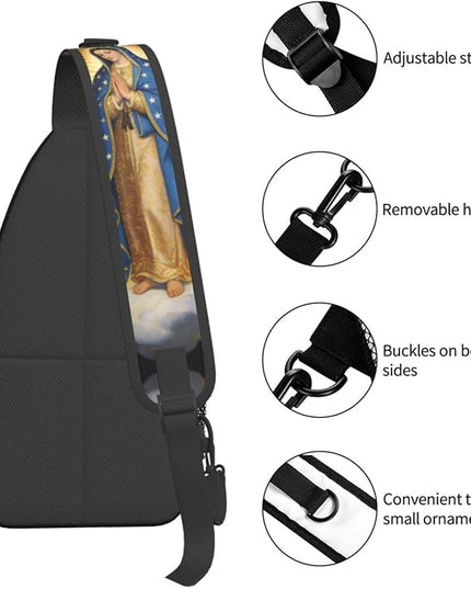 Our Lady of Guadalupe Sling Bag Crossbody Bags Clovers Chest Bag for Travel Hiking for Men Women Virgin Marys 6