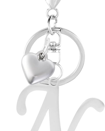 A-Z Heart Initial Letter Keychain, Stainless Steel Alphabet Charm for Handbags, Gift for Women and Girls