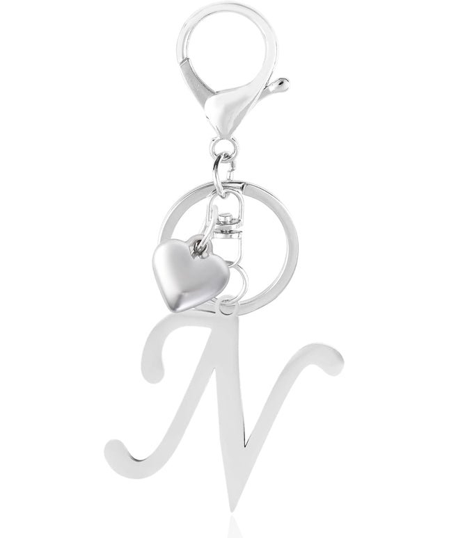 A-Z Heart Initial Letter Keychain, Stainless Steel Alphabet Charm for Handbags, Gift for Women and Girls