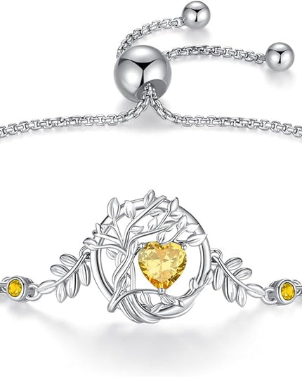 FANCIME Tree of life Birthstone Bracelet for Women Sterling Silver Tree Jewelry Birthstone Charm Bracelet Gemstone Anniversary Birthday Christmas Gifts for Wife Mom Her
