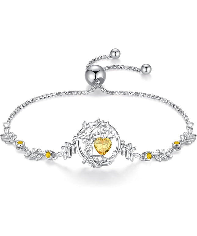 FANCIME Tree of life Birthstone Bracelet for Women Sterling Silver Tree Jewelry Birthstone Charm Bracelet Gemstone Anniversary Birthday Christmas Gifts for Wife Mom Her