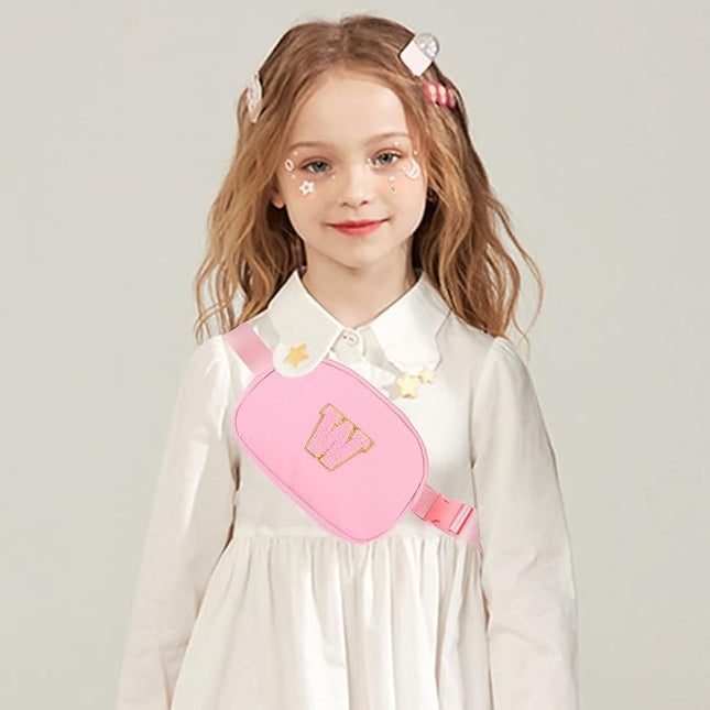 Glratn Initial Letter Fanny Pack for Girls,Patch Belt Bag,Toddler Crossbody Bags，Gifts for 3 4 5 6 7 8 9 10 11 12 Year Old Teens Kids,Christmas Graduation Gifts for Teen Girls.(Pink-K)