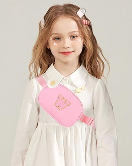 Glratn Initial Letter Fanny Pack for Girls,Patch Belt Bag,Toddler Crossbody Bags，Gifts for 3 4 5 6 7 8 9 10 11 12 Year Old Teens Kids,Christmas Graduation Gifts for Teen Girls.(Pink-X)