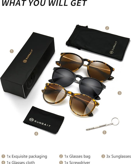 SUNGAIT Premium Vintage Round Sunglasses for Women Men Classic Retro Trendy Style