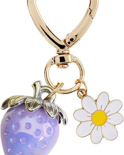 Agromusk Cute Strawberry Keychain,Bag Charms,Kawaii Heart Flower Daisy Key chains Accessories Decor for Girls Purse Gift