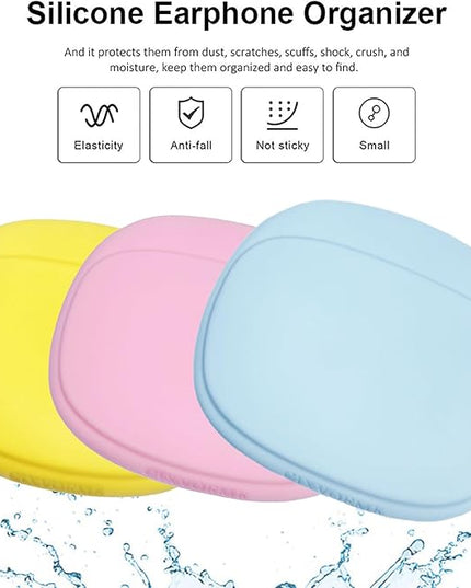 Silicone Headphone Organizer - Data Cable Storage Case - Mini Key Box - Portable Wired Headset Storage Bag (Yellow-Pink-Blue-3PCS)