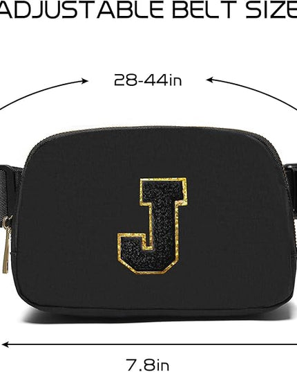 Gitus Belt Bag Fanny Pack Crossbody Bags with Initial Letter Patch Gifts for Wife Older Women Mother Coworker Bridesmaid Anniversary Travel Gifts Beach Gifts (Black-J)