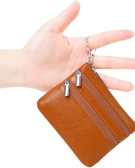 Women's Genuine Leather Coin Purse Mini Pouch Change Wallet with Keychain