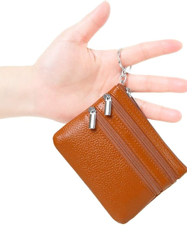 Women's Genuine Leather Coin Purse Mini Pouch Change Wallet with Keychain