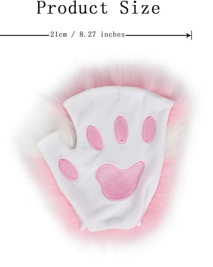 HAOAN Wolf Paw Gloves Faux Fur Cat Fingerless Mittens Winter Warm Cosplay Halloween Fancy Party Costume Accessories