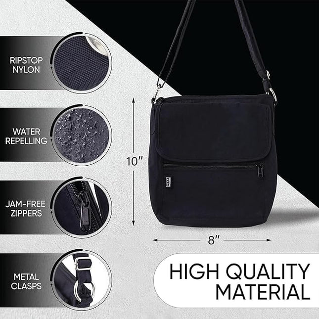 Peak Gear Crossbody Travel Purse with RFID Blocking Pocket and Lifetime Recovery Service. Nylon Shoulder Bag