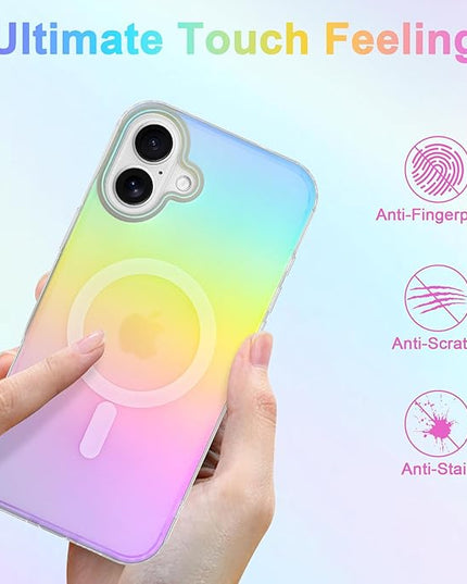 Cute Case for iPhone 17 Case for Women Girls [Compatible with Magsafe] Aesthetic Girly Glitter Bling Rainbow Magnetic Protective Phone Cover, Translucent Iridescent Blue & Pink