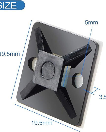 XHF 100 PCS 3/4" Black Self Adhesive Cable Zip Tie Mounts Wire Cable Clips Holders Management Anchors Organizer Holders Squares(HS-101S)