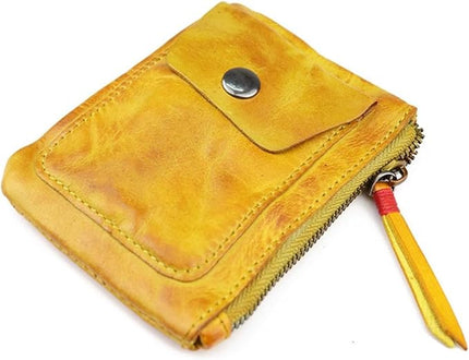 ZYLOXAR Genuine Leather Coin Pouch with Zipper Snap Closure Crazy Horse Wallet for Women (Yellow)