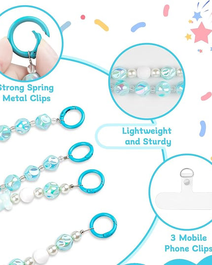 2 Pcs Phone Charm Wrist Strap with Tether Tab, Double Anti Lost Cute Beaded Wrist Lanyard, Detachable Transparent Phone Charms for Bag, Key Chains, Camera Decor