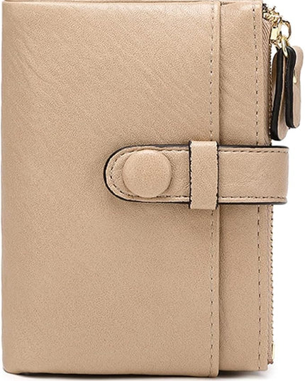 AOXONEL Women's Wallets Leather Wallets for Women Rfid Small Ladies Wallet Billfolds for Women,Trifold Mini Wallets for Women with Double Zipper Coin Pocket (Apricot)