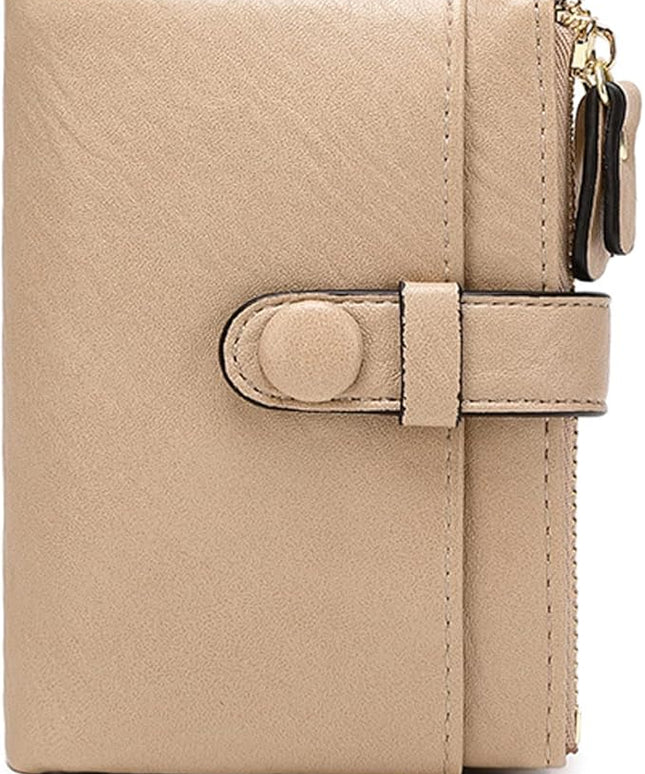 AOXONEL Women's Wallets Leather Wallets for Women Rfid Small Ladies Wallet Billfolds for Women,Trifold Mini Wallets for Women with Double Zipper Coin Pocket (Apricot)