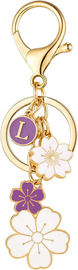 SELOVO Initial Keychain Flower Charms for Key Cute Pink Letter Keyring for Backpack