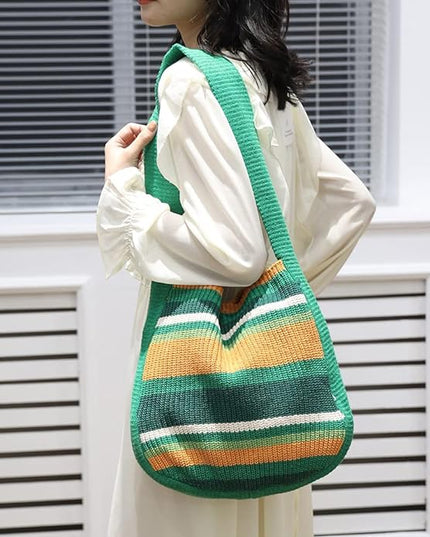 ENBEI Women's Crochet Tote Bag Knit Shoulder bag,Aesthetic Bag,Cute Eco-Friendly Tote for Travel,Daily Use,Gift Box Packaging