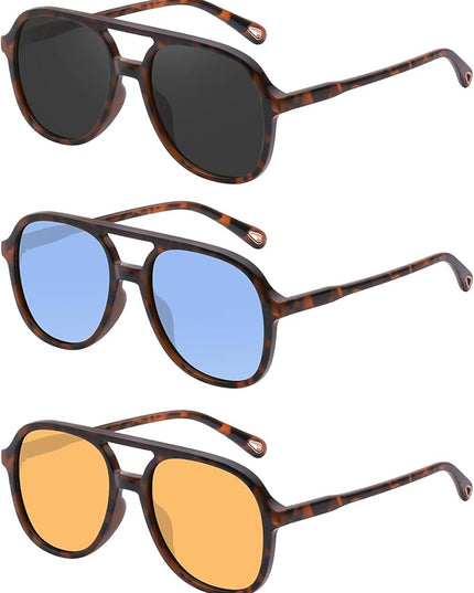 YDAOWKN Retro Square Aviator Sunglasses for Womens Mens Vintage 70s Double Bridge Sun Glasses