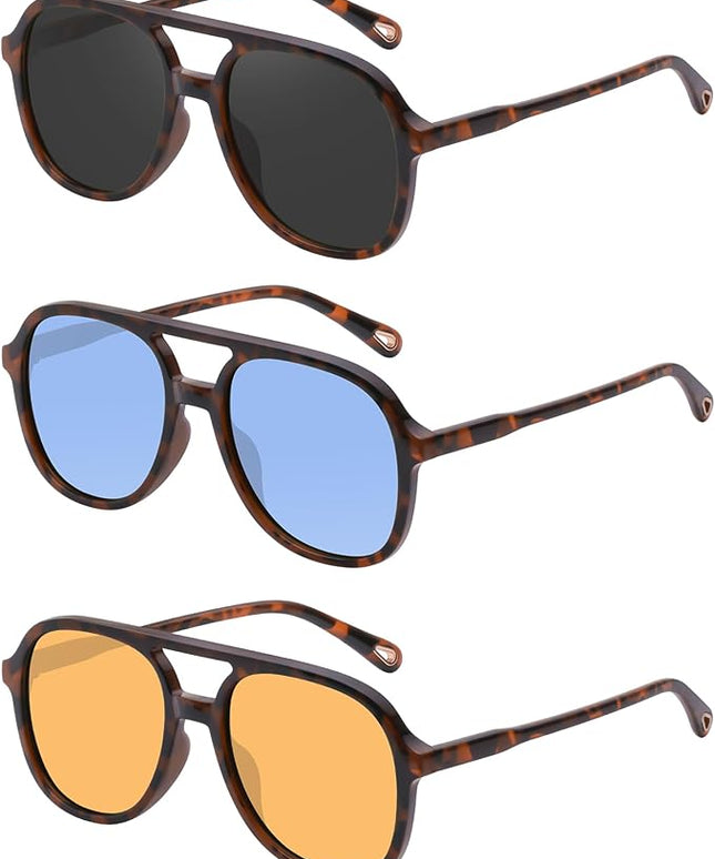 YDAOWKN Retro Square Aviator Sunglasses for Womens Mens Vintage 70s Double Bridge Sun Glasses
