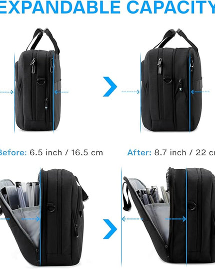 BAGSMART 18 Inch Laptop Bag, Expandable Briefcase, Computer Bag Men Women, Laptop Shoulder Bag, Work Bag Business Travel Office - Black