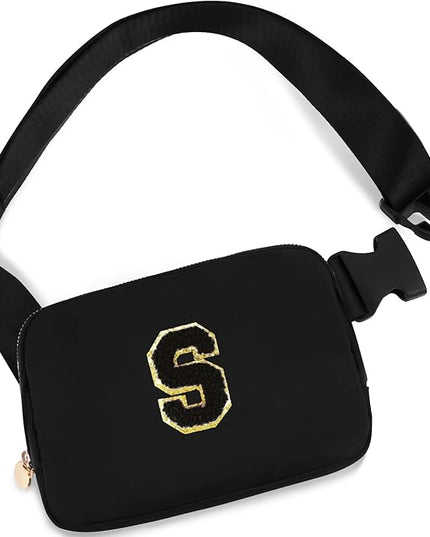 Uygafly Personalized Belt Bag for Women Girls - Fashion Mini Waist Packs with Adjustable Strap - Trendy Travel Fanny Pack Crossbody Bags with Initial Letter - Teen Gifts | Black,S