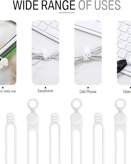 Nuanchu 40 Pcs Silicone Cable Ties Reusable Holder Adjustable Straps Multipurpose Charging Cable Organizer for Fastening Charging Cords Wires(4.17 Inch,White)