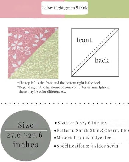 Furoshiki Japanese Wrapping Cloth - Large 27.6 Inch Reversible Eco Gift Wrap, Reusable Bento Bag Christmas Birthday, Cherry Blossom Design (Leaf Green & Pink)